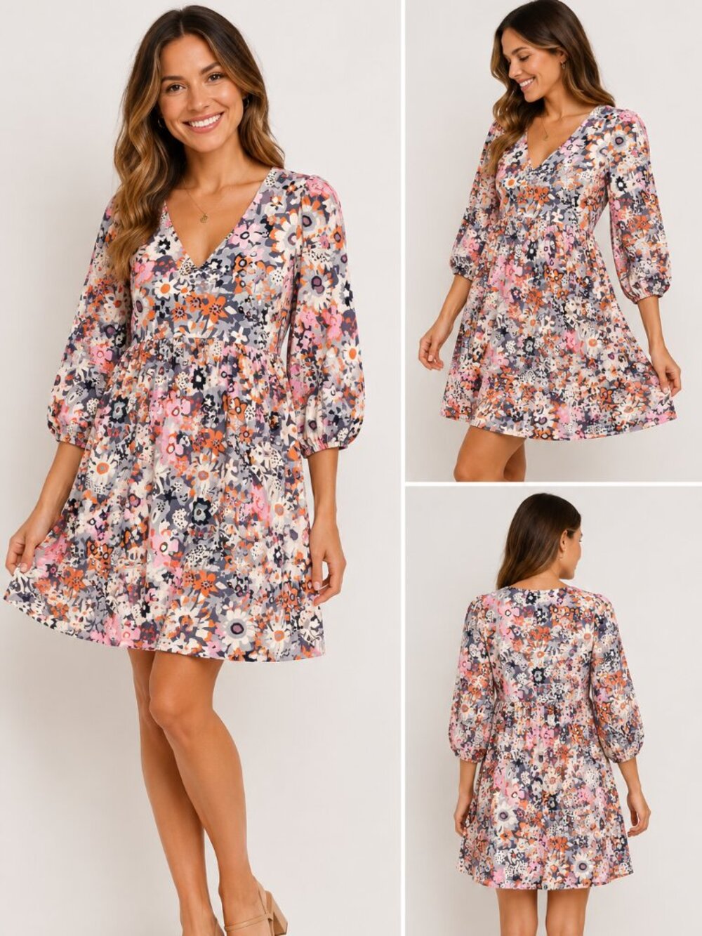 NWT Floral Babydoll Dress Size Small | Puff Sleeve V-Neck